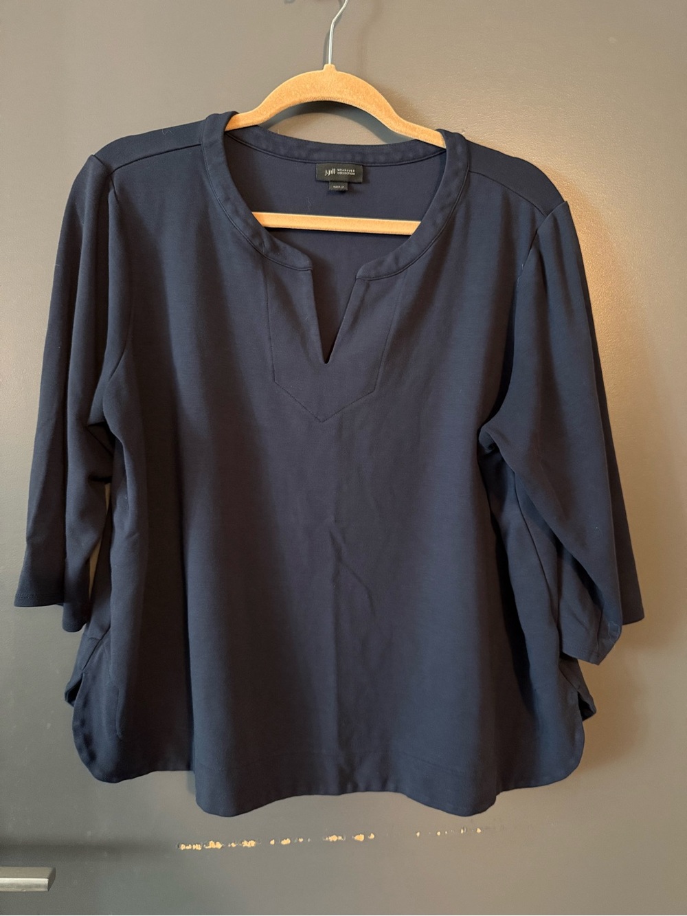 J. Jill Navy Split-Neck 3/4 Sleeve Tunic